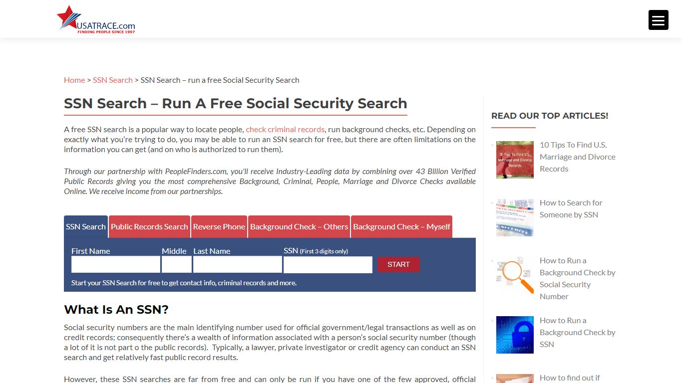 Free SSN Search - Check Public Records and More | USATrace.com